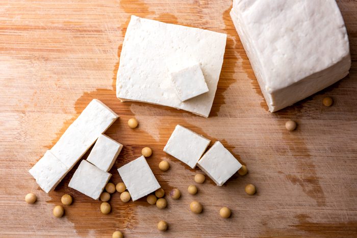 Top view of tofu with soy bean